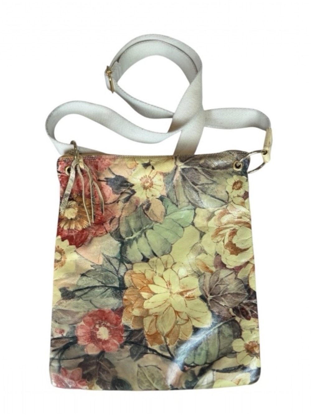 Maurizio Taiuti Genuine Leather Made in Italy Multicolor Floral Crossbody Bag